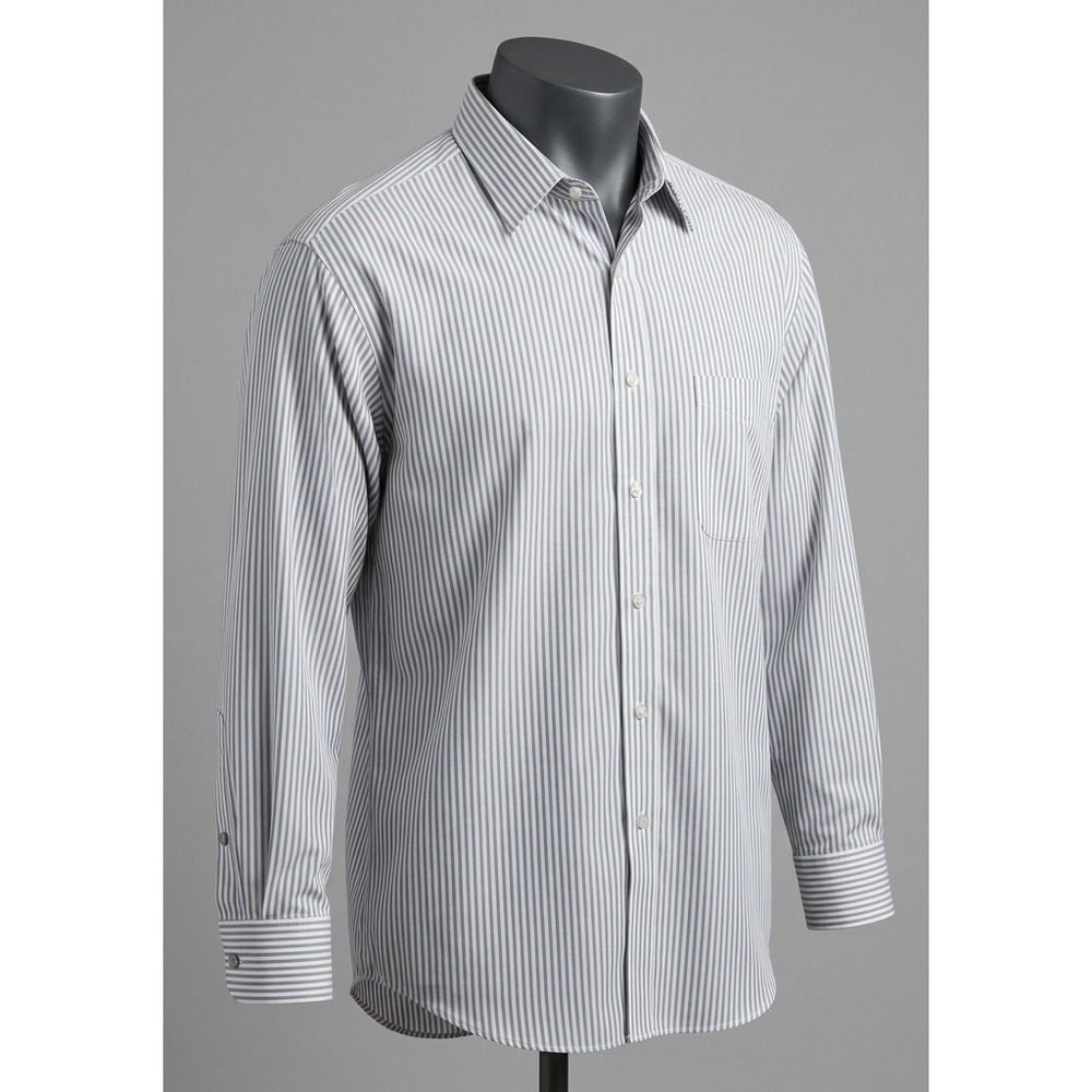Roberto Villini Mens Grey White Pinstriped Non-Iron Cotton Office Shirt 19 34-35